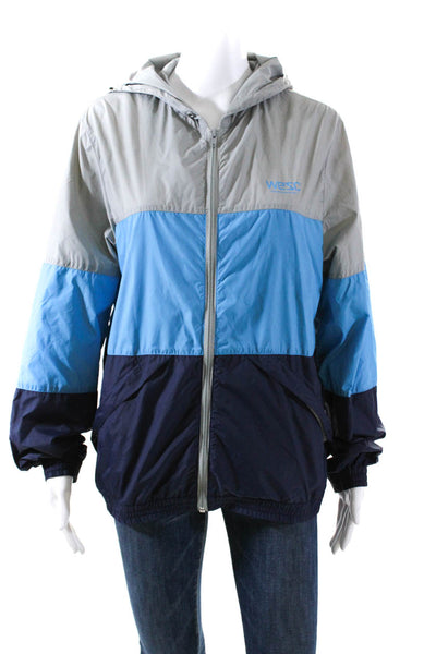 WESC Womens Blue Color Block Hooded Long Sleeve Windbreaker Jacket Size S