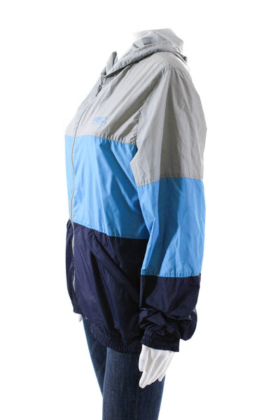 WESC Womens Blue Color Block Hooded Long Sleeve Windbreaker Jacket Size S