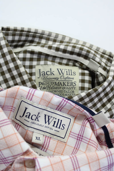 Jack Wills Mens Plaid Gingham Button Down Shirt Brown Multicolor Size L/XL Lot 2