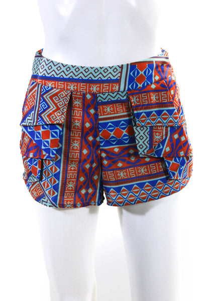 Cindigindi Womens Orange Blue Printed High Rise Side Zip Casual Shorts Size S