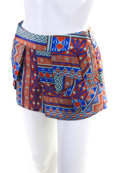 Cindigindi Womens Orange Blue Printed High Rise Side Zip Casual Shorts Size S