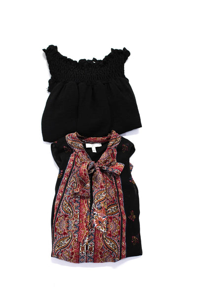Misa Joie Womens Black Silk Tassel Edge Off Shoulder Blouse Top Size S XS Lot 2