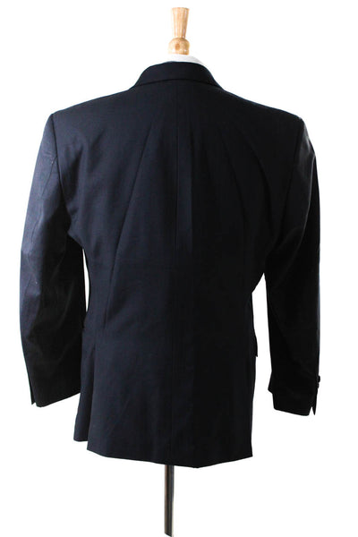 Calvin Klein Mens Wool Pinstripe Print Two Button Blazer Jacket Blue Size 40S