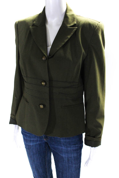 Collection Womens Collared Solid Button Down Blazer Jacket Green Size 10