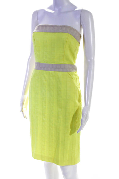Milly Womens Cotton Colorblock Print Strapless Empire Waist Dress Yellow Size 0