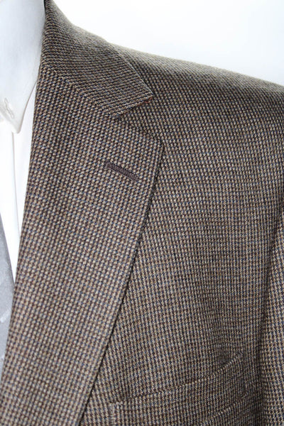 Saddlebred Mens Wool Houndstooth Print Two Button Blazer Jacket Brown Size 44R