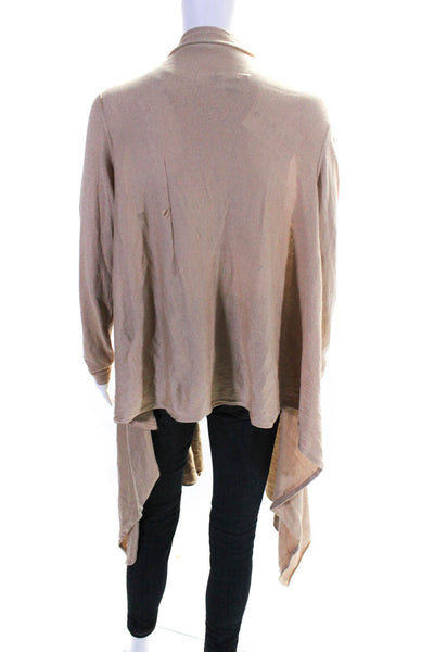 DKNY Womens Silk Asymmetrical Hem Open Front Long Sleeve Cardigan Tan Size PS
