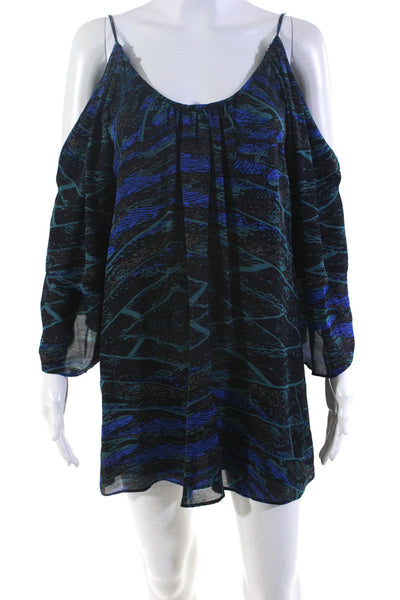 Parker Womens Black Silk Multi Printed Cold Shoulder A-Line Dress Size XS