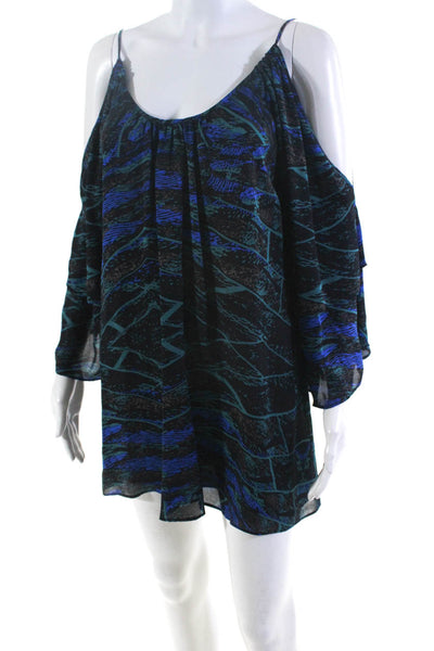 Parker Womens Black Silk Multi Printed Cold Shoulder A-Line Dress Size XS