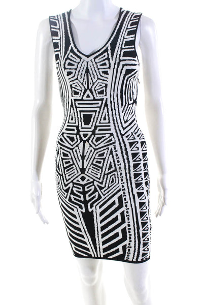 Line Womens Black White Printed V-Neck Sleeveless Pull On Wiggle Dress Size XS