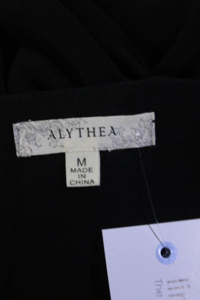 Alythea Womens Black Sheer V-Neck Sleeveless Pull On Wide Leg Jumpsuit Size M