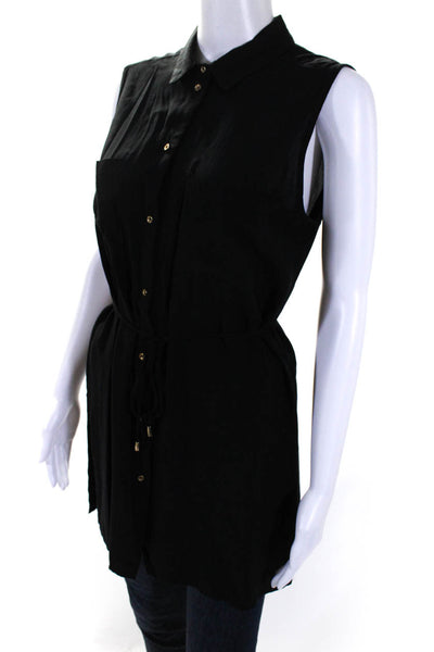 Mittoshop Women's Sleeveless Button Down Shirt Black Size L