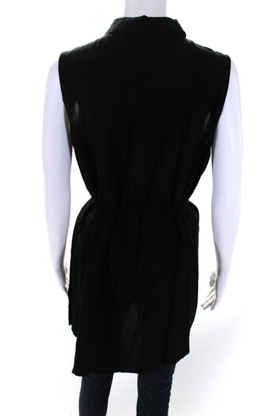 Mittoshop Women's Sleeveless Button Down Shirt Black Size L