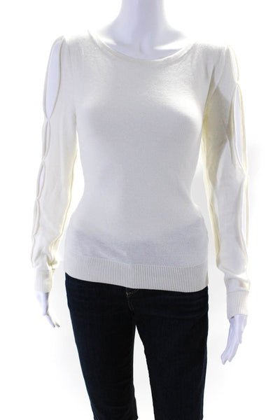 Ramy Brook Womens Round Neck Keyhole Cut Long Sleeved Shirt Top Cream Size S