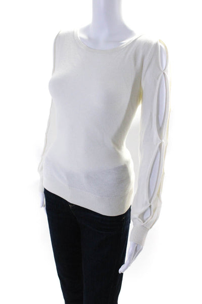 Ramy Brook Womens Round Neck Keyhole Cut Long Sleeved Shirt Top Cream Size S