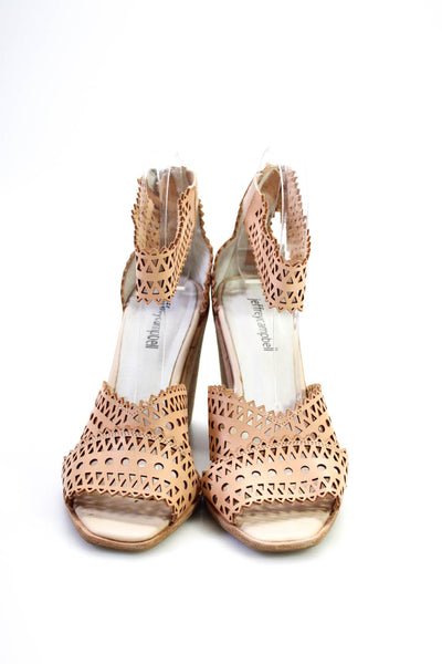 Jeffrey Campbell Womens Geometric Ankle Strap Wedges High Heels Tan Size 9.5