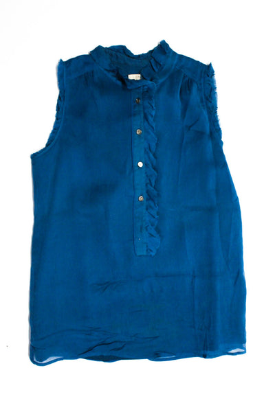 J Crew Womens Silk Ruffled Sleeveless Button A-Line Tank Tops Blue Size 2 Lot 2