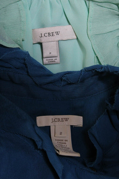 J Crew Womens Silk Ruffled Sleeveless Button A-Line Tank Tops Blue Size 2 Lot 2