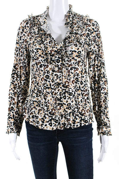 Maeve Anthropologie Women's Floral Button Up Blouse Brown Size 4P