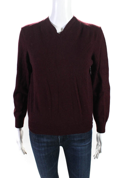 Tahari Womens Wool V-Neck Long Sleeve Ribbed Pullover Sweater Burgundy Size L