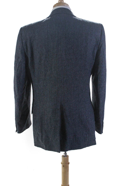 Burberrys Men Blue Wool Herringbone Two Button Long Sleeve Blazer Size 44