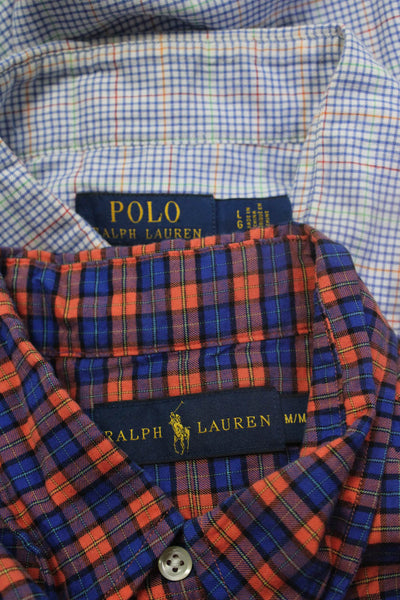 Ralph Lauren Men's Plaid Cotton Button Down Shirts Orange Blue Size M L Lot 2