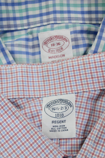 Brooks Brothers Mens Red Cotton Plaid Long Sleeve Dress Shirts Size 16.5 18 Lot2