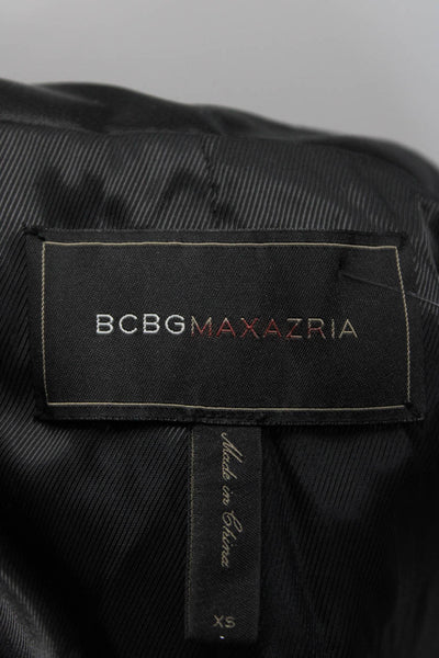 BCBGMAXAZRIA Womens Black Texture Crew Neck Full Zip Crop Jacket Size XS