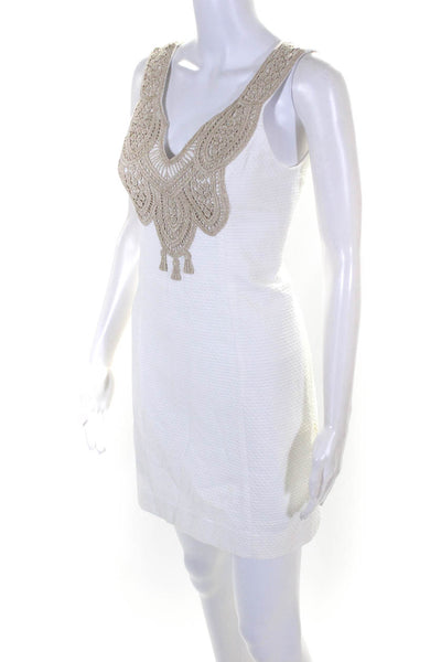 Lilly Pulitzer Womens Crochet Sleeveless Dress White Gold Cotton Size 00