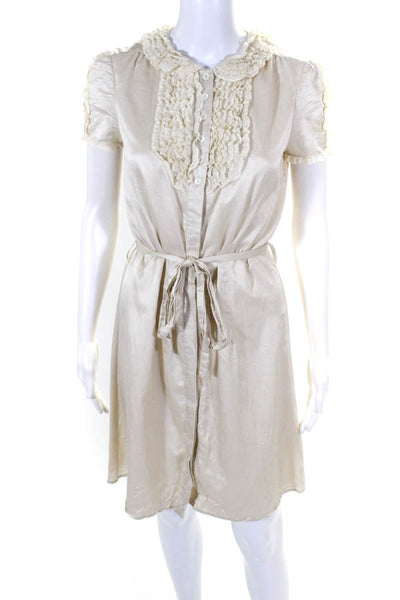 Jill Stuart Womens Cotton Ruffled Lace Short Sleeve Belted Dress Beige Size 4