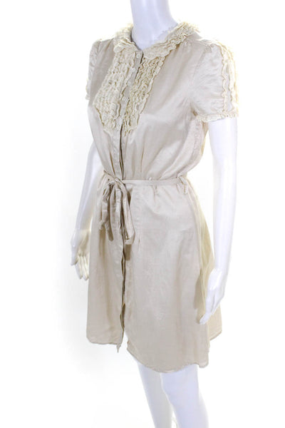 Jill Stuart Womens Cotton Ruffled Lace Short Sleeve Belted Dress Beige Size 4