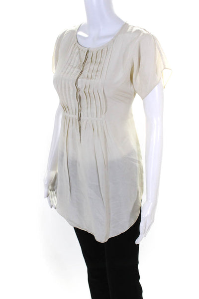 Calypso Saint Barth Womens Silk Crepe Pleated Button Up Blouse Top Beige Size S