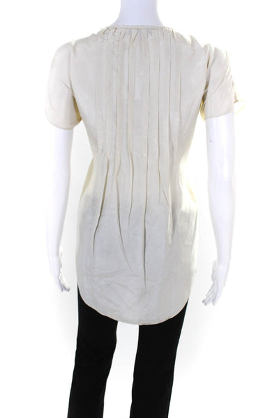 Calypso Saint Barth Womens Silk Crepe Pleated Button Up Blouse Top Beige Size S