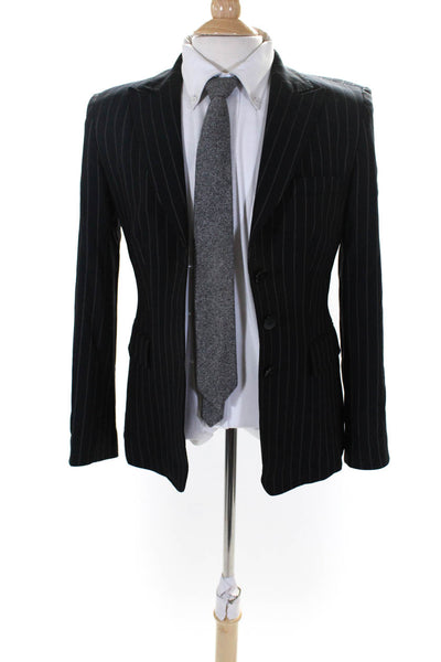 Armani Collezioni Womens Striped Italian Three Button Blazer Jacket Black Size 1