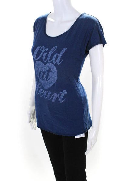 Karssen Zoe Karssen Womens Scoop Neck Graphic Print Tee Shirt Blue Size Medium