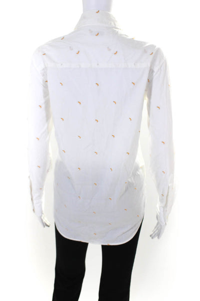 Equipment Femme Womens Collared Abstract Button Down Blouse Top White Size XS