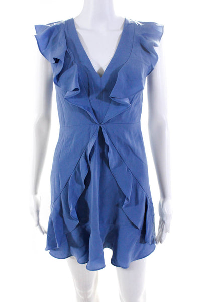 BCBG Max Azria Womens V Neck Tyrah Ruffled A Line Mini Dress Blue Size 0