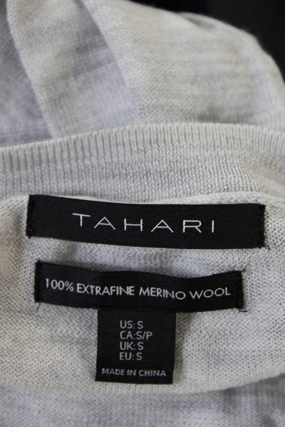 Tahari Womens Color Block Merino Wool Knit Crew Neck Shirt Blue Gray Size Small