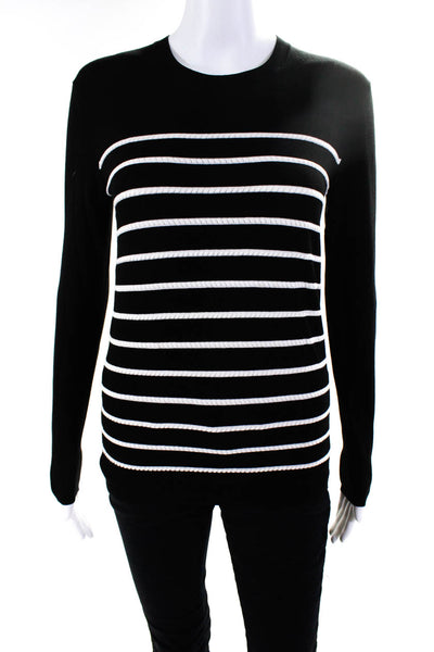 Theory Womens Solid Cable Knit Stripe Texture Detail Blouse Shirt Black Size P