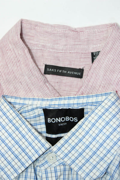 Saks Fifth Avenue Bonobos Mens Pink Linen Striped Shirt Top Size M 15.5 Lot 2