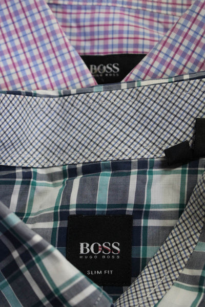 Boss Hugo Boss Mens Plaid Button Down Shirts Blue Multi Size L/15.5 Lot 2