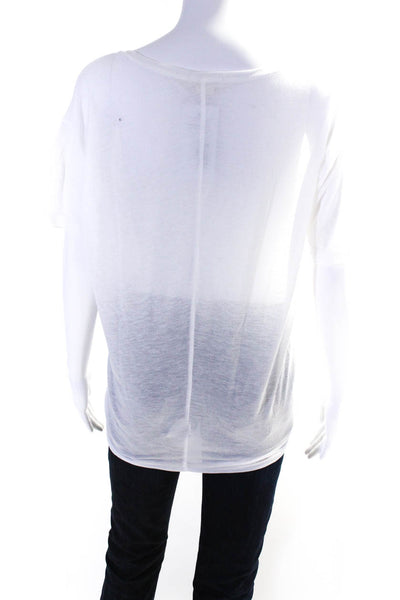 Helmut Lang Womens Sheer Round Neck Short Sleeve Pocket Tee Shirt White Petite
