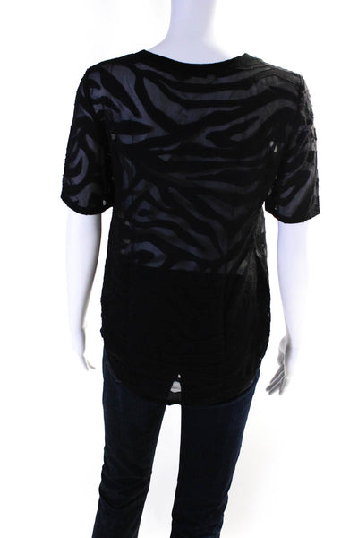 Rebecca Taylor Womens Short Sleeve Burnout Chiffon Top Blouse Black Silk Size 0