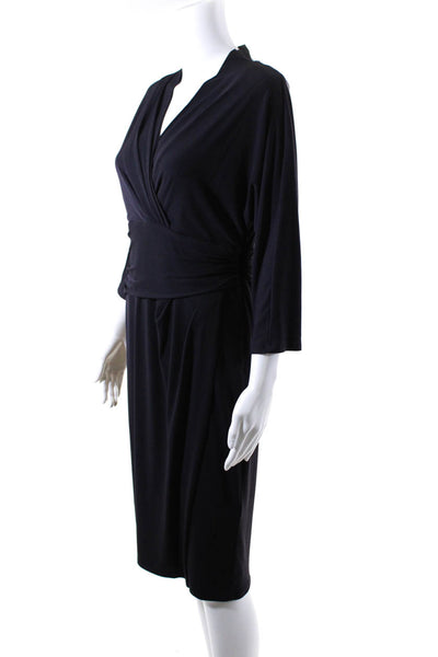 Suzi Chin for Maggy Boutique Womens Side Zip Ruched Shift Dress Navy Blue 10P
