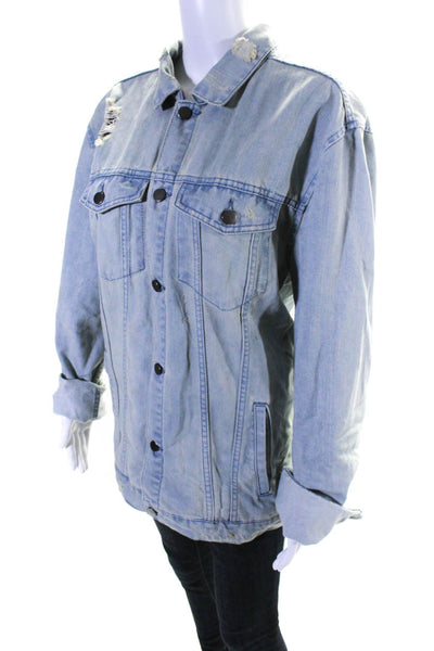 Jackson Womens Solid Light Wash Distressed Cotton Denim Jean Jacket Blue Size XL