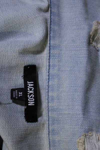 Jackson Womens Solid Light Wash Distressed Cotton Denim Jean Jacket Blue Size XL