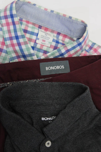 Bonobos Mens Polo, Button Down Shirt, Pants Gray Pink Maroon Size XL 36/32 Lot 3