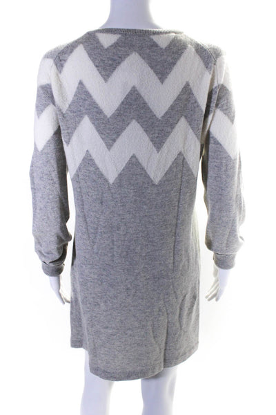 Malo Womens Chevron Print Long Sleeved Short Sweater Dress Gray White Size L