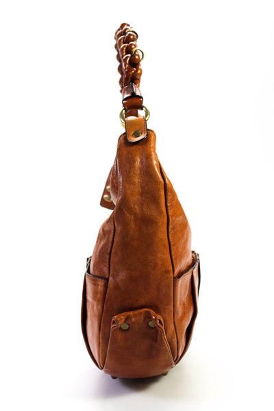 Chloe Womens Leather Gold Toned Hardware Satchel Top Handle Handbag Brown