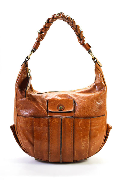 Chloe Womens Leather Gold Toned Hardware Satchel Top Handle Handbag Brown
